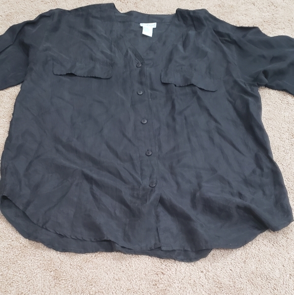 Navy blue 100% silk button down top - Picture 2 of 7